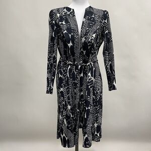 Chico's Travelers Duster Cardigan Top 1 Medium 8 10 Blue White Dots Crinkle